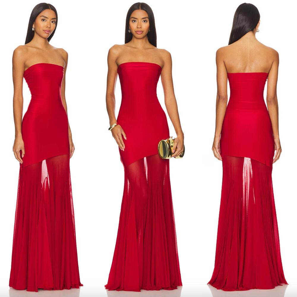 Deme by Gabriella | Dahlia Gown in Maroon Red Strapless Jersey Maxi Dress XS